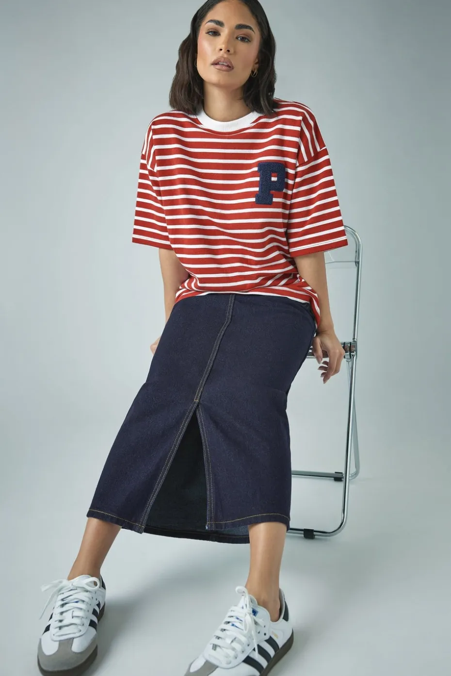 Pixiegirl Petite Dark Blue Pocket Patch Denim Skirt