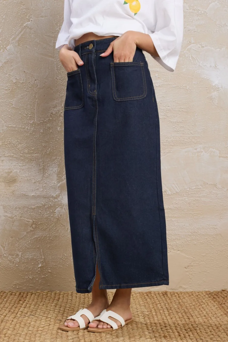 Pixiegirl Petite Dark Blue Pocket Patch Denim Skirt