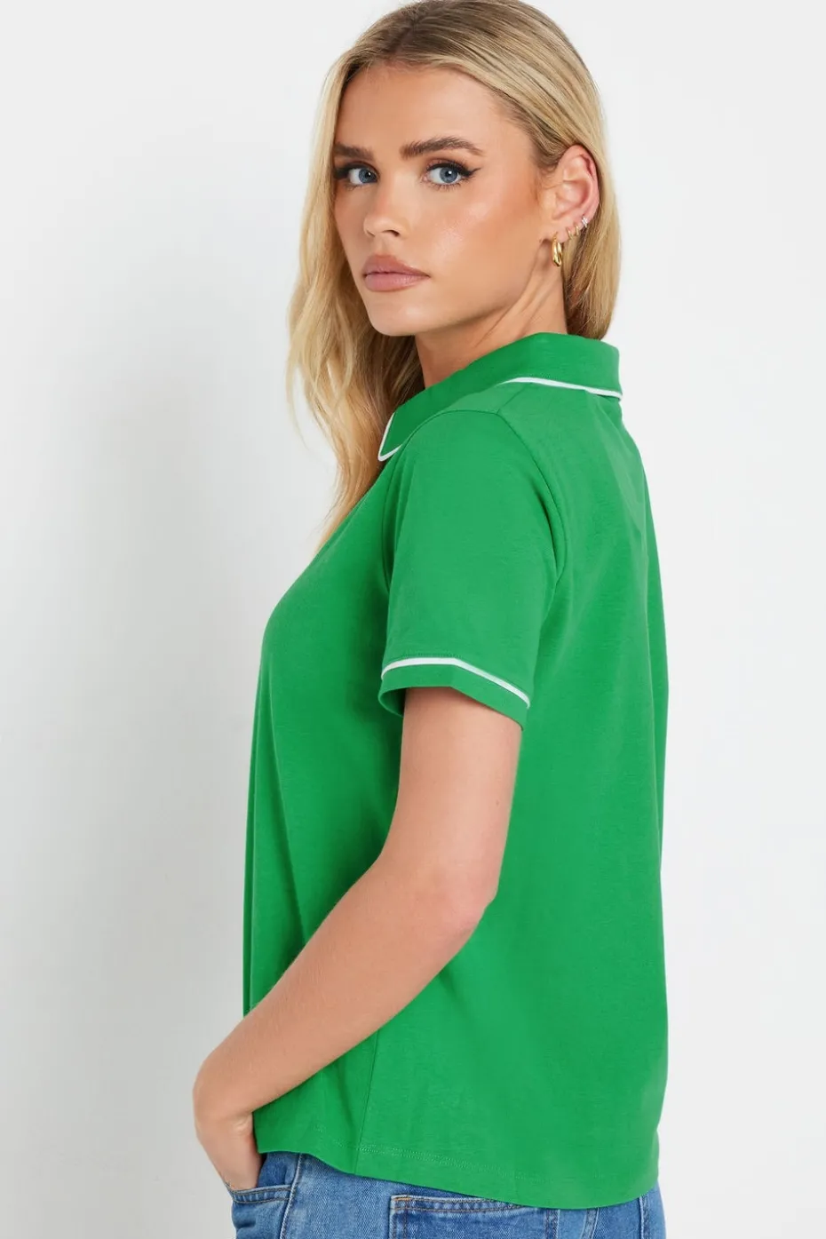 Pixiegirl Petite Green Contrast Trim Polo Shirt