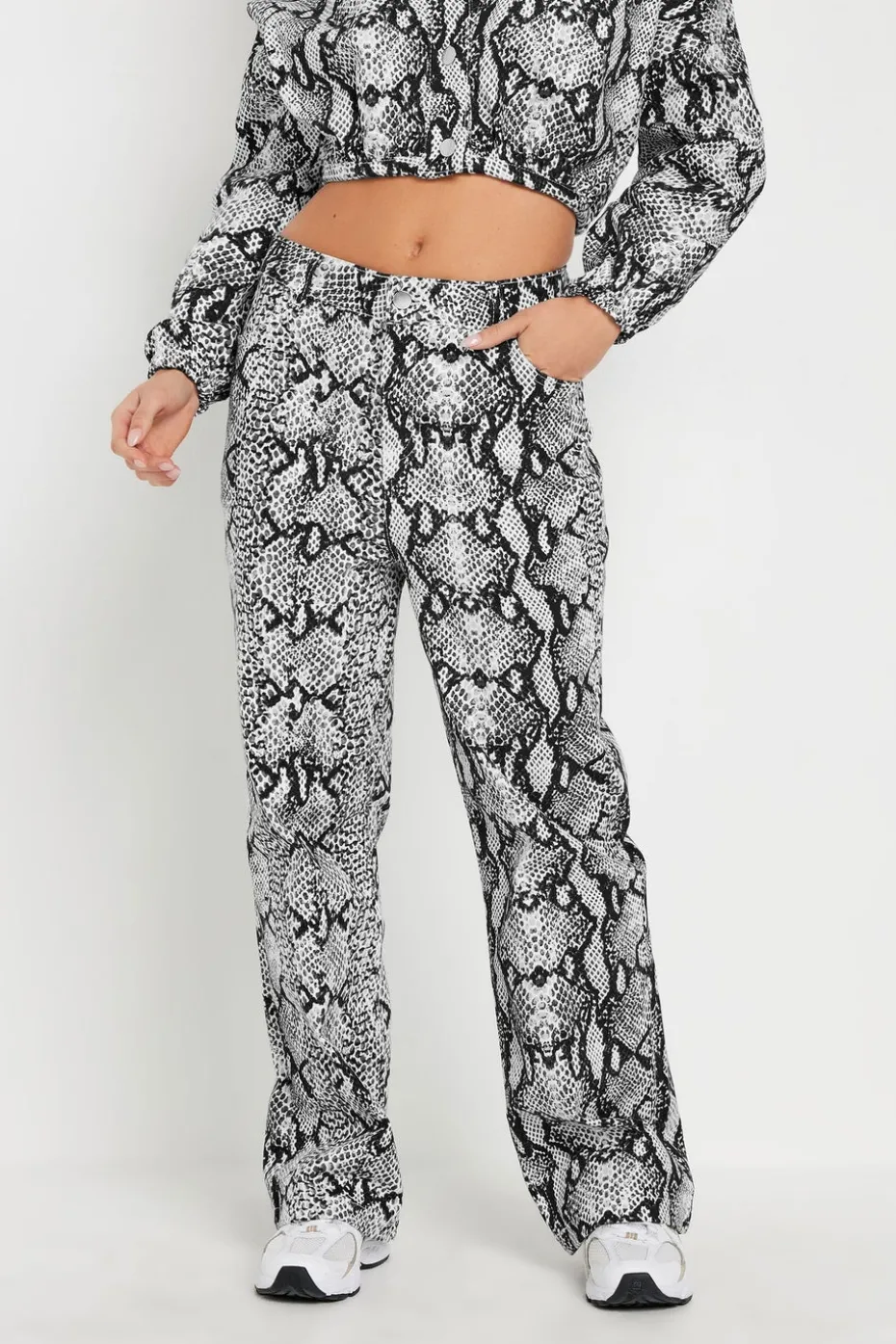 Pixiegirl Petite Grey Snake Print Straight Leg Jeans