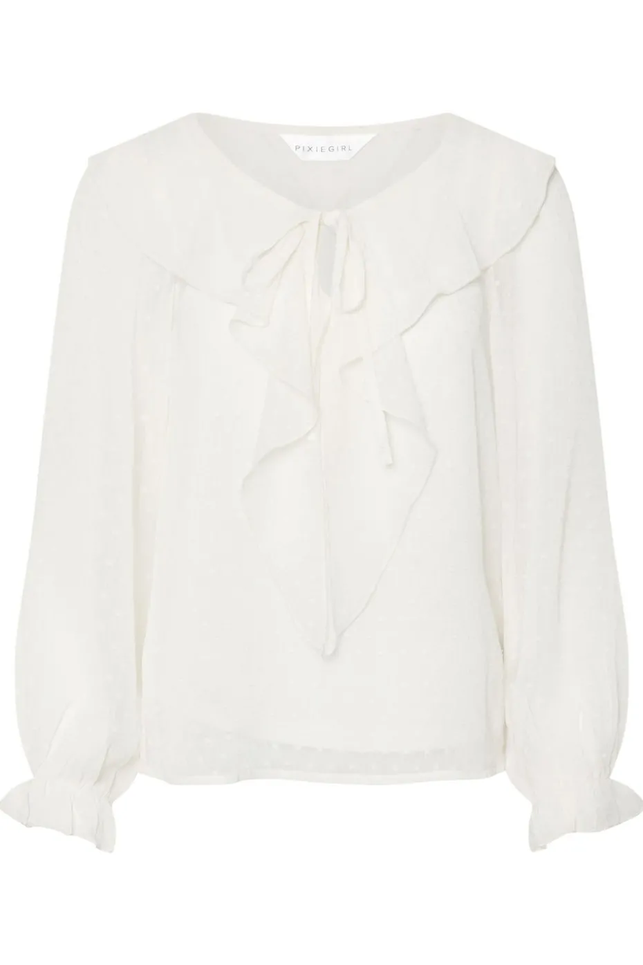 Pixiegirl Petite Ivory White Dobby Frill Blouse