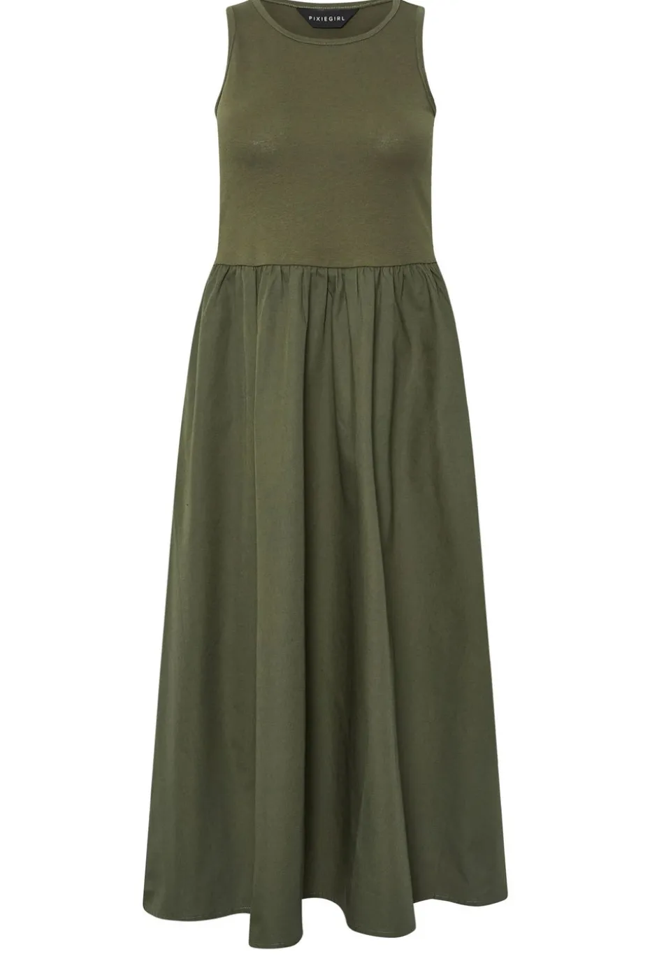 Pixiegirl Petite Khaki Green Jersey & Woven Mix Fabric Midaxi Dress