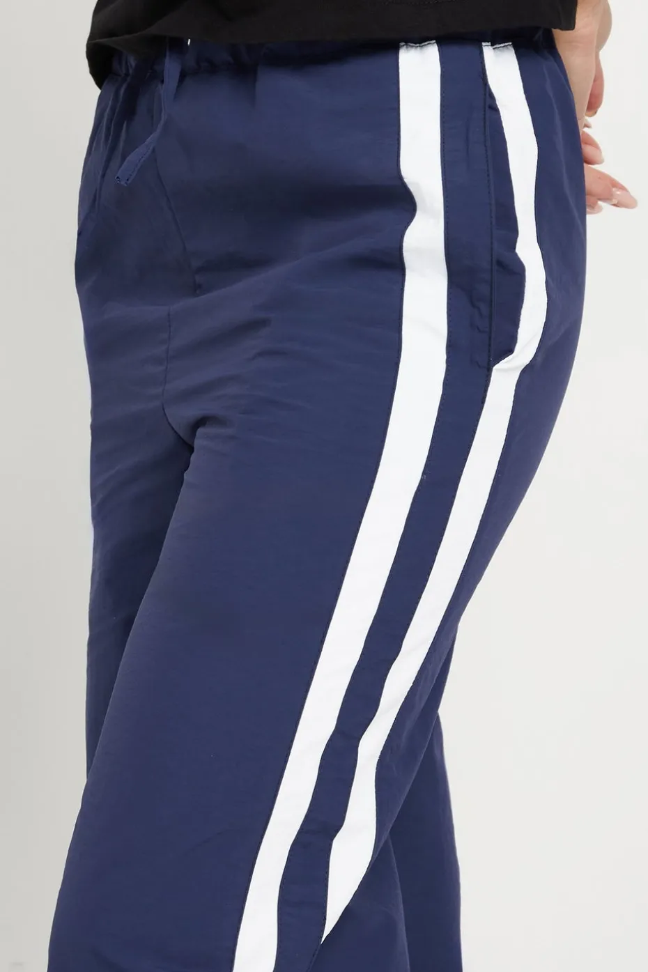 Pixiegirl Petite Navy Blue Side Stripe Parachute Wide Leg Trousers