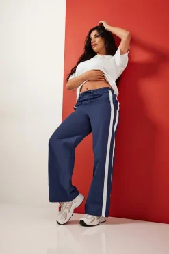 Pixiegirl Petite Navy Blue Side Stripe Parachute Wide Leg Trousers
