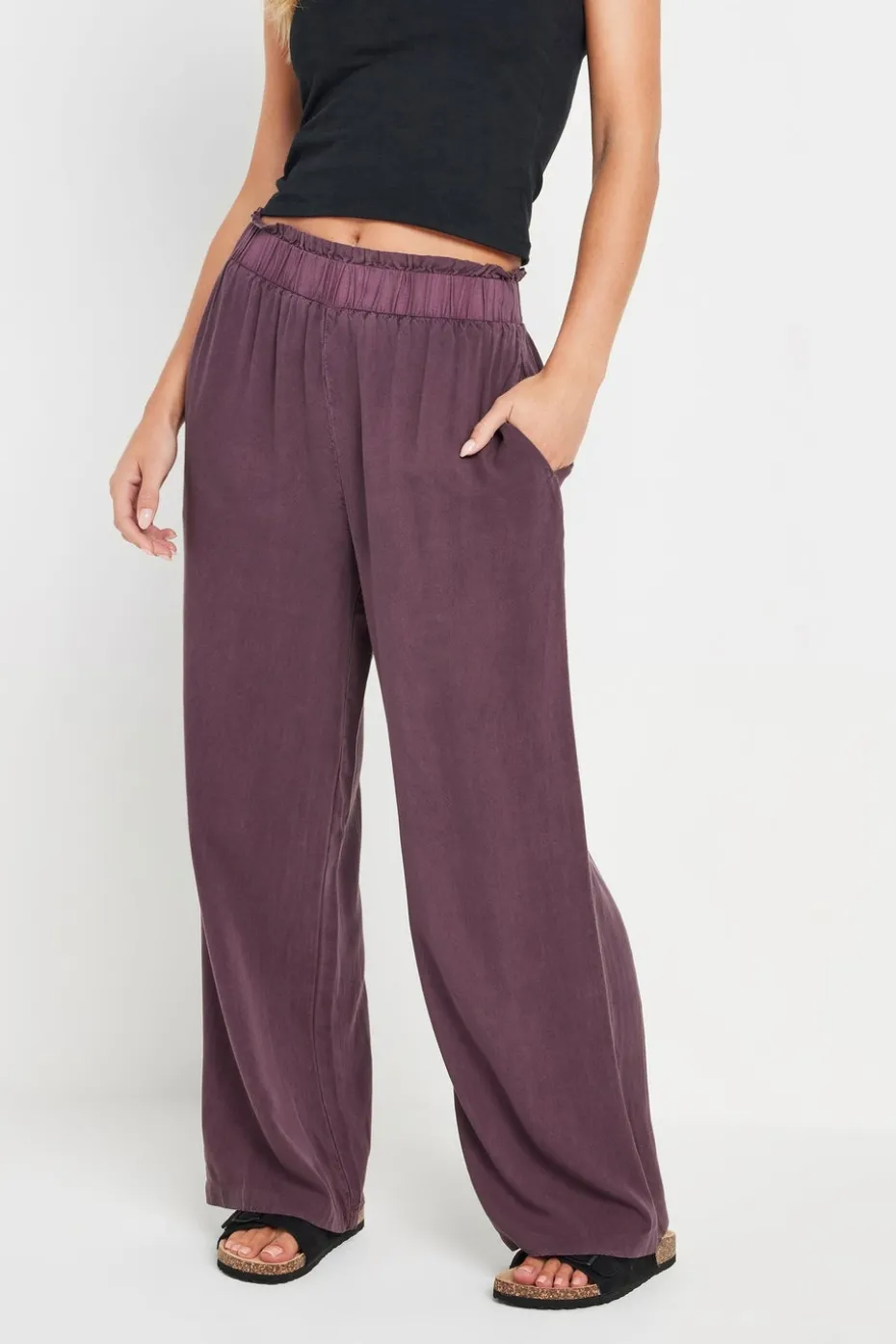 Pixiegirl Petite Purple Acid Wash Wide Leg Trousers