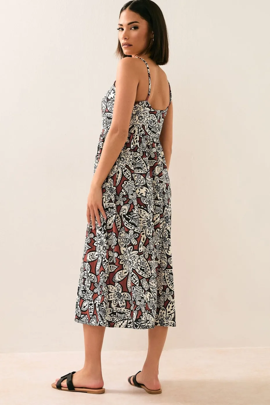 Pixiegirl Petite Rust Orange Floral Print Midi Dress