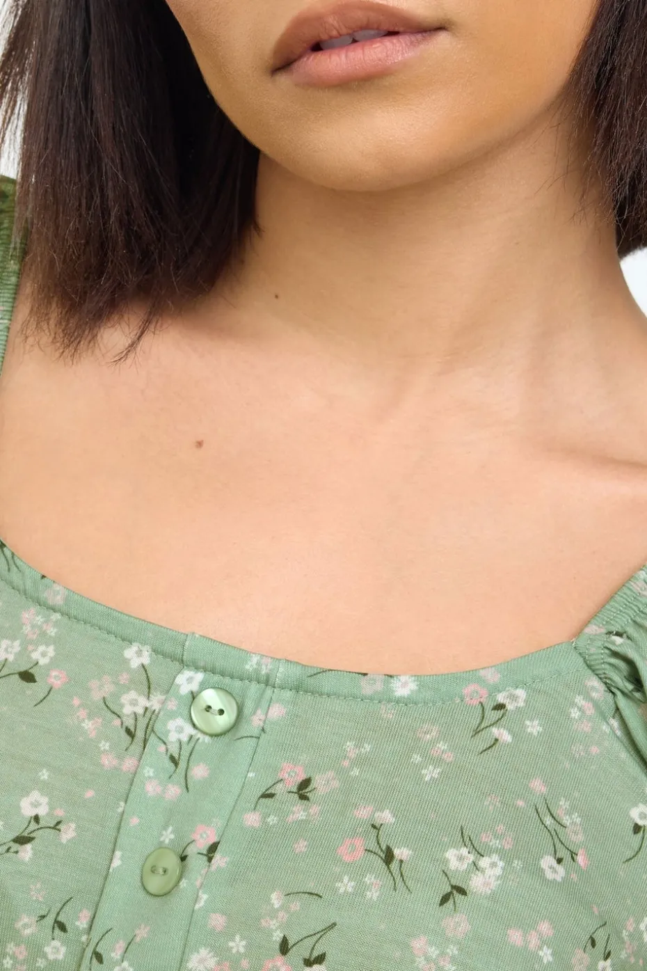Pixiegirl Petite Sage Green Ditsy Floral Print Mini Dress
