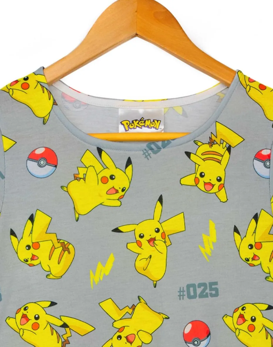 Pokemon Pikachu Grey Kids Short Sleeved Skater Dress (5-14 Years)