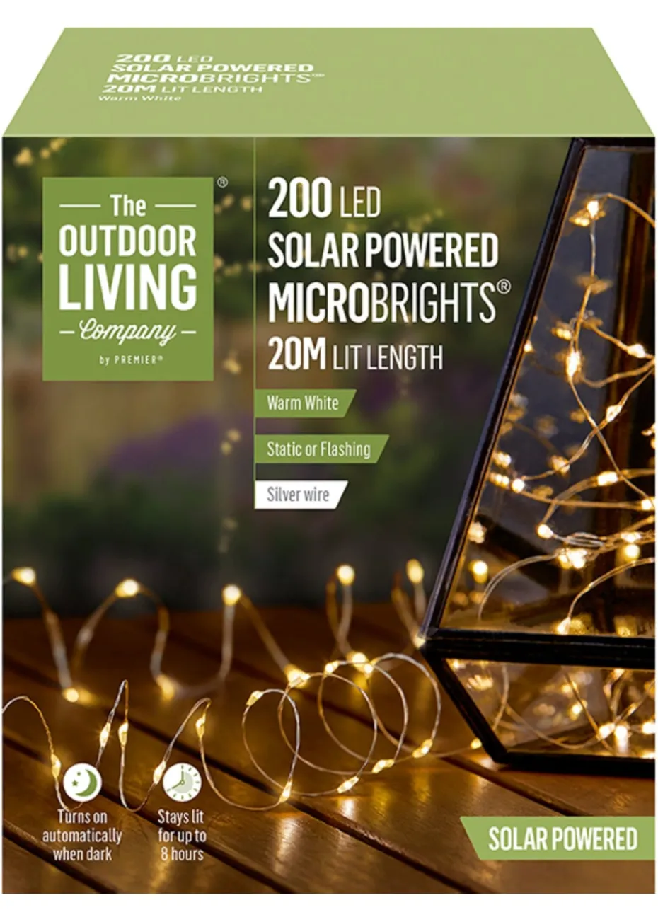 Premier Decorations 200 Warm White LED Solar Powered Microbrights (20m)
