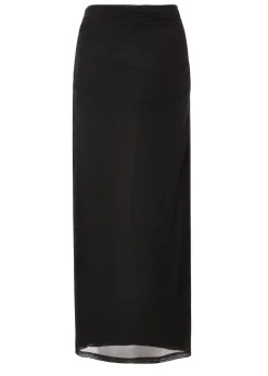 Quiz Black Mesh Ruched Midaxi Skirt