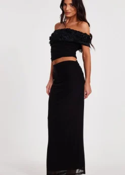Quiz Black Mesh Ruched Midaxi Skirt