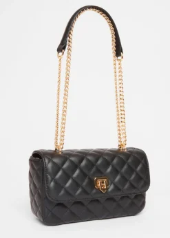 Quiz Black Quilted Cross Body Bag