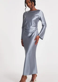 Quiz Grey Satin Ruched Side Midaxi Dress