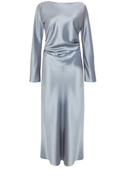 Quiz Grey Satin Ruched Side Midaxi Dress