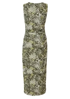 Quiz Khaki Petite Mesh Animal Print Midaxi Dress