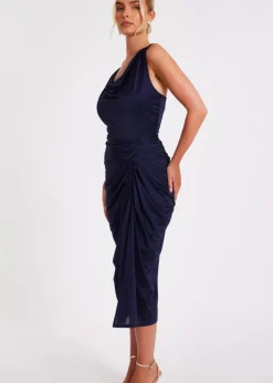 Quiz Navy Cowl Neck Midi Dress