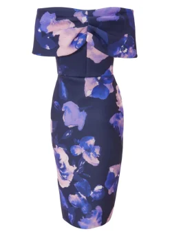 Quiz Navy Floral Bardot Midi Dress