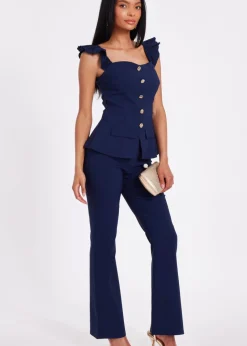 Quiz Navy Frill Sleeve Jumpsuit