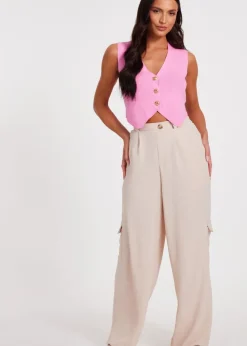 Quiz Pink Knitted Button Front Waistcoat