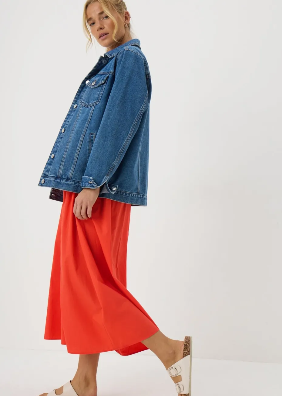 Red Midi Poplin Skirt