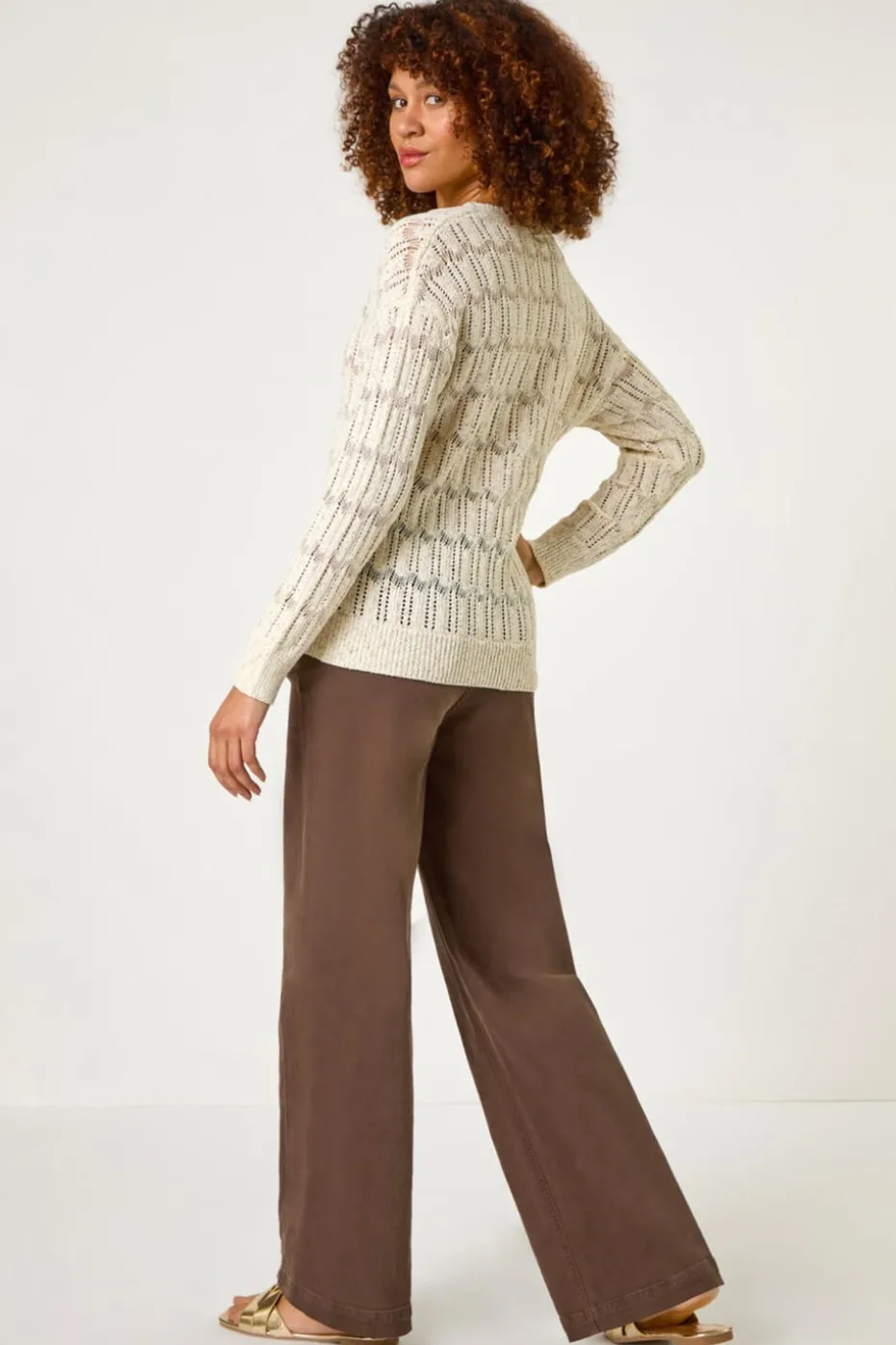 Roman Beige Stitch Detail Button Through Knit Cardigan