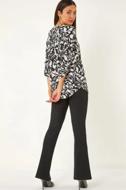 Roman Black Abstract Mono Print Pleated Shirt