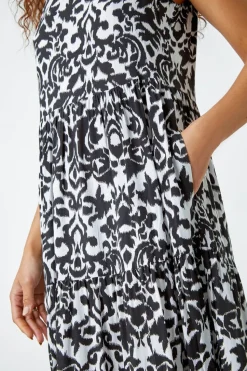 Roman Black Baroque Tiered Smock Midi Dress