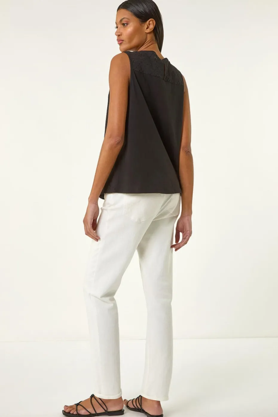 Roman Black Broderie Vest Top