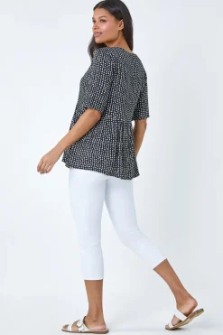 Roman Black Geometric Print Tassel Tie Smock Top