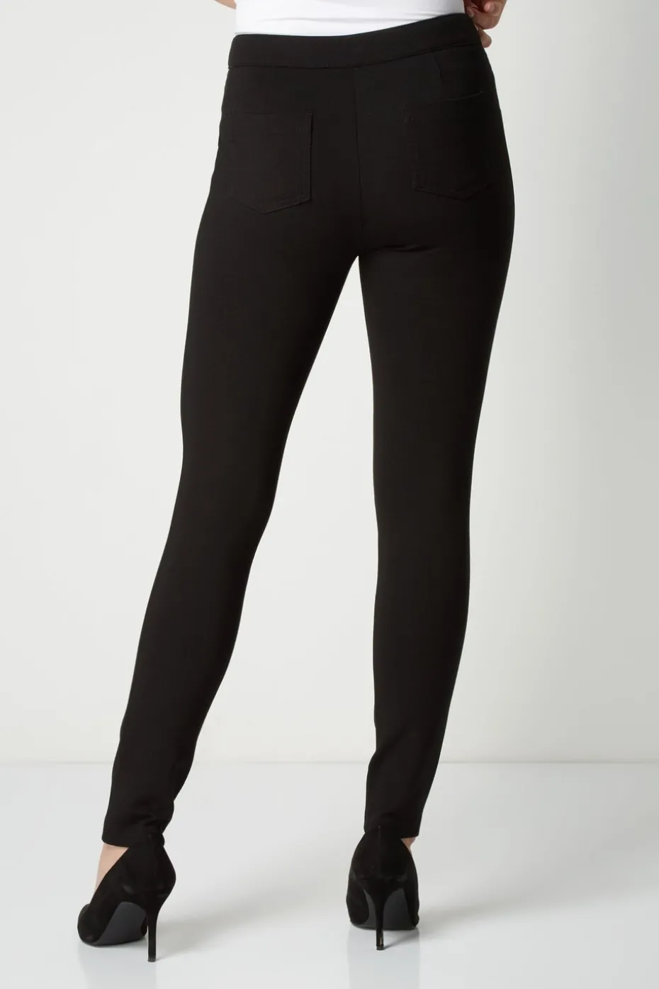 Roman Black Long Leg Zip Detail Stretch Trouser
