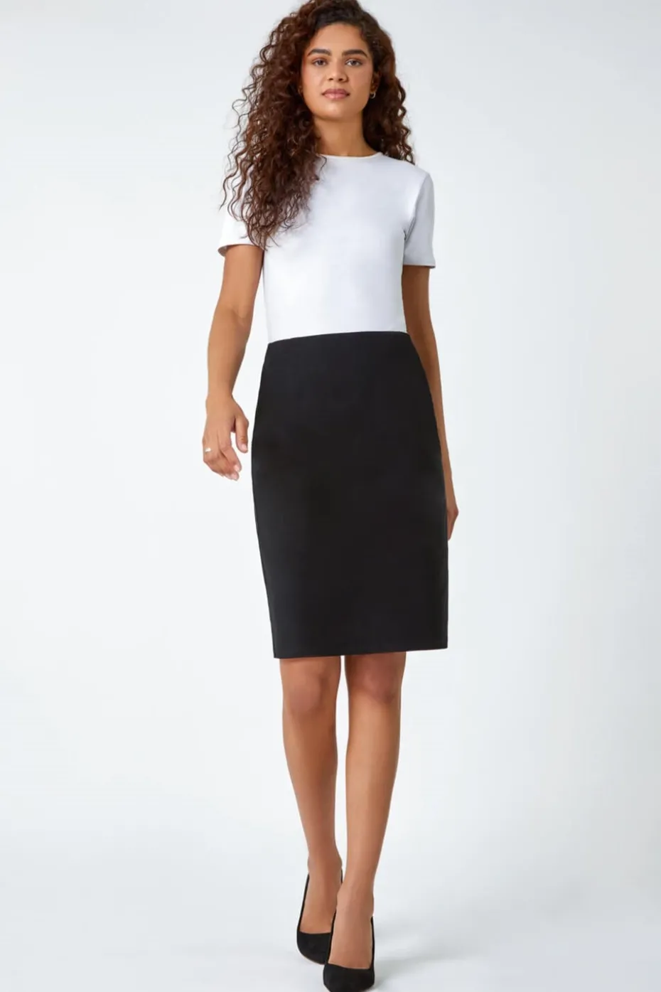 Roman Black Pull On Stretch Elastic Waist Pencil Skirt
