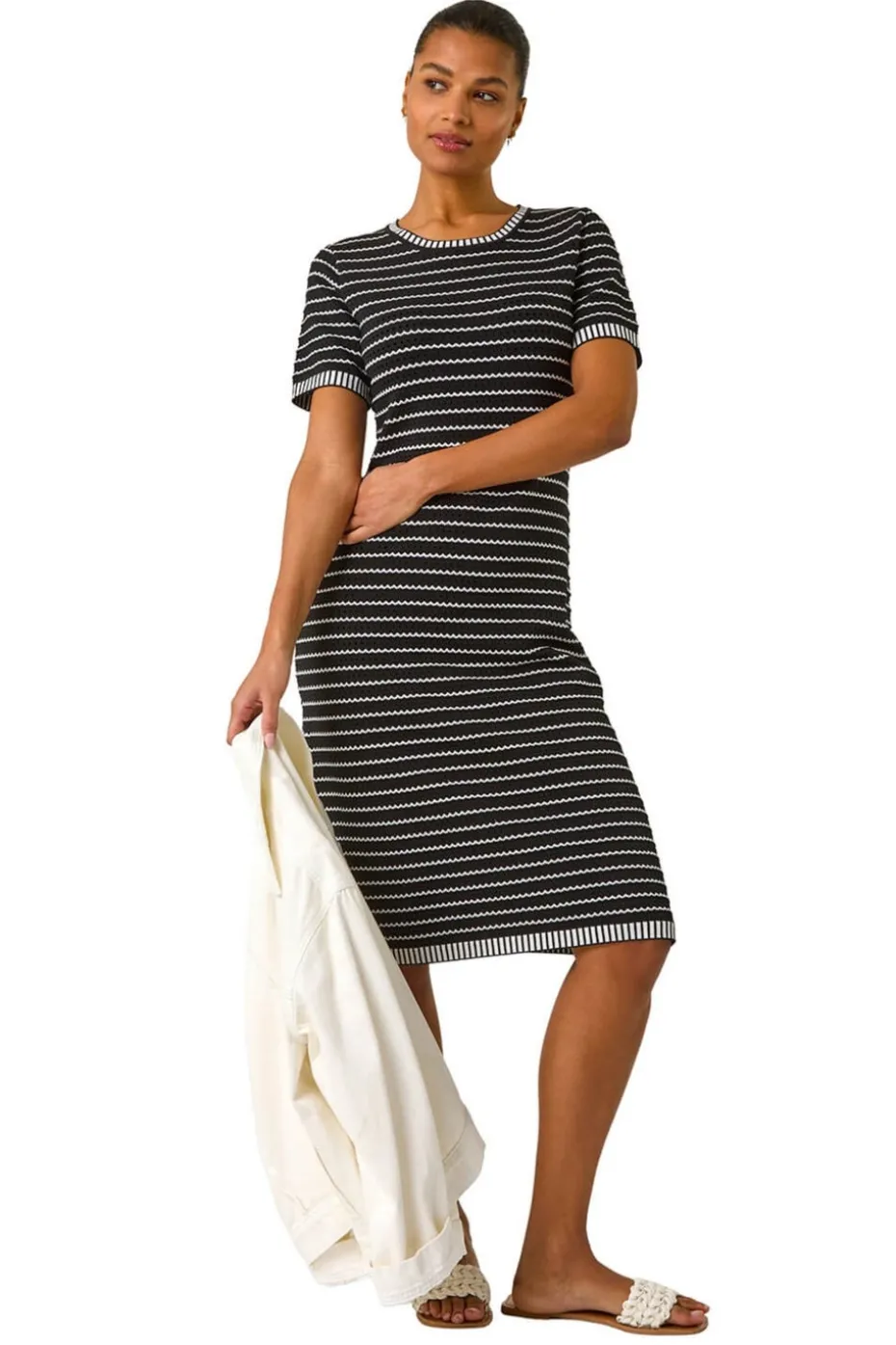 Roman Black Stripe Print Knitted Dress
