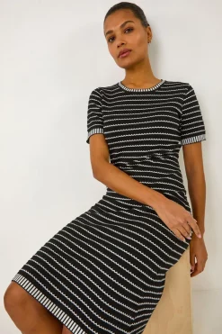 Roman Black Stripe Print Knitted Dress