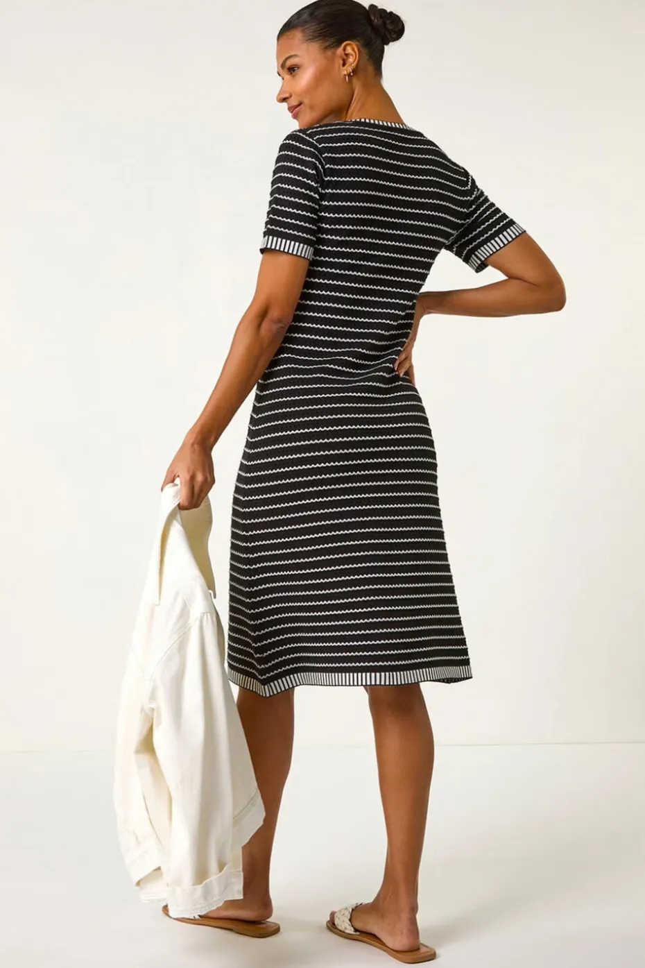 Roman Black Stripe Print Knitted Dress