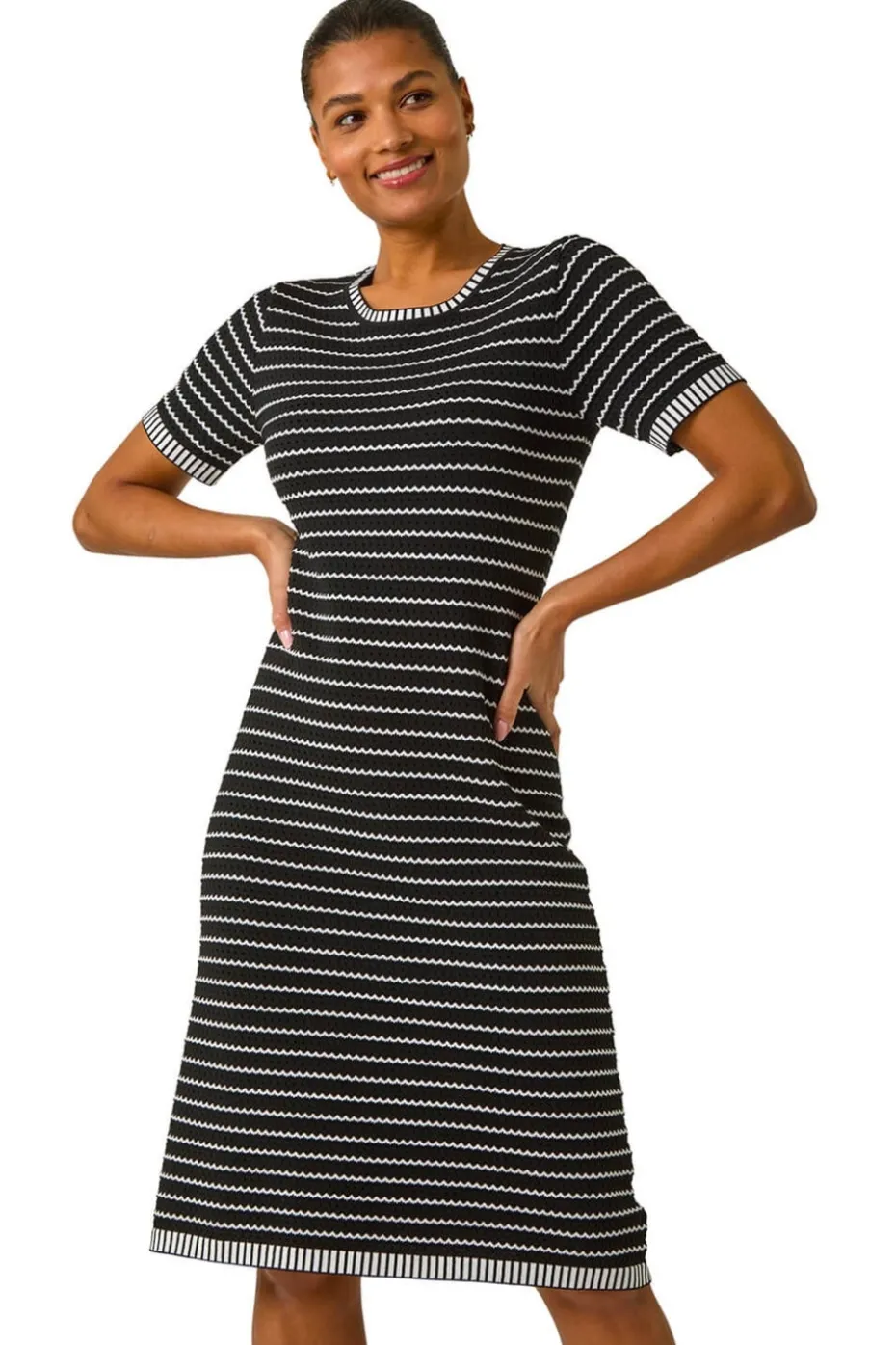 Roman Black Stripe Print Knitted Dress