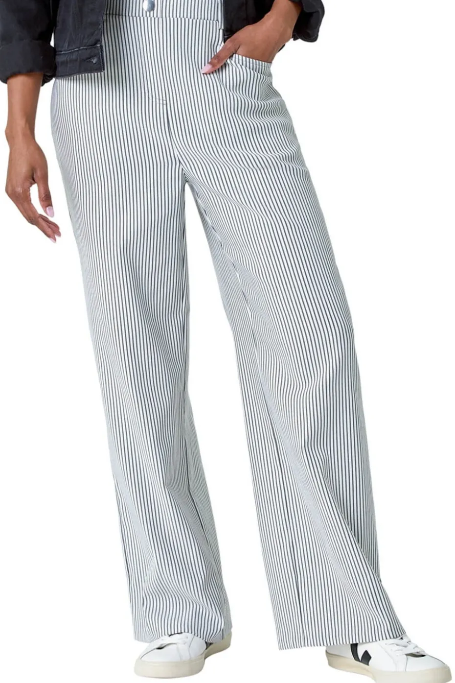 Roman Black Stripe Wide Leg Stretch Trousers