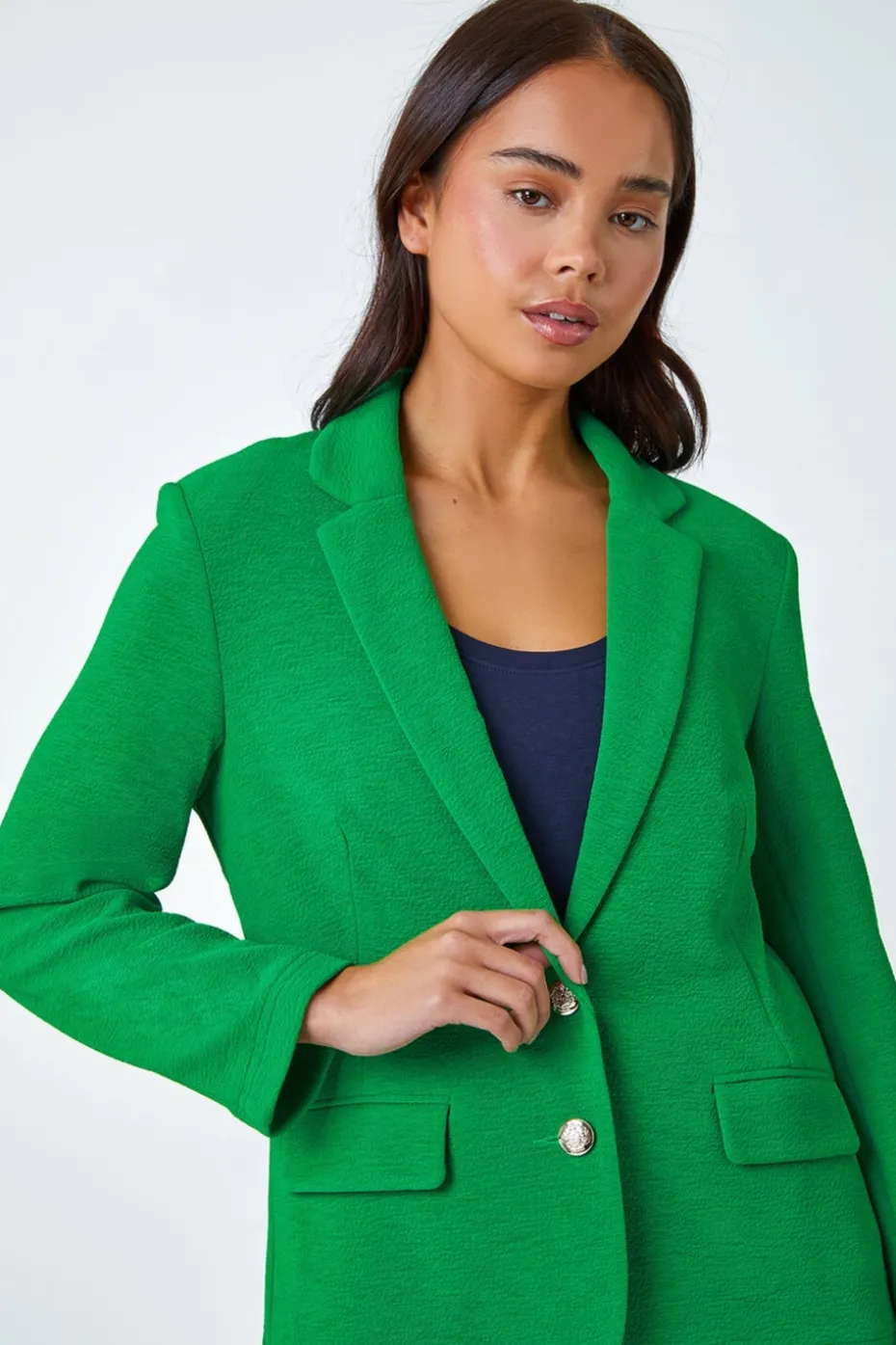 Roman Green Petite Textured Stretch Blazer