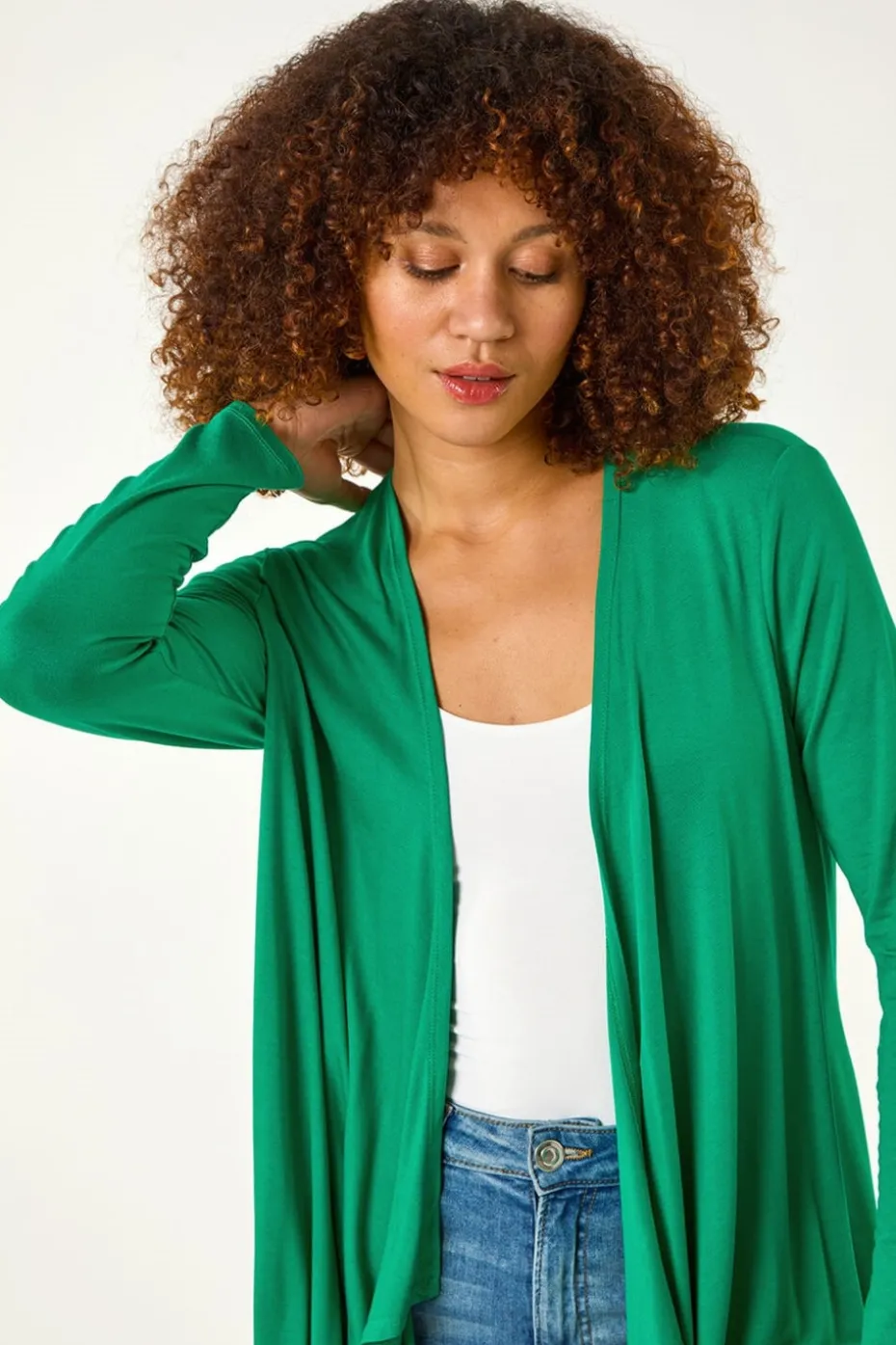 Roman Green Waterfall Front Jersey Knit Cardigan