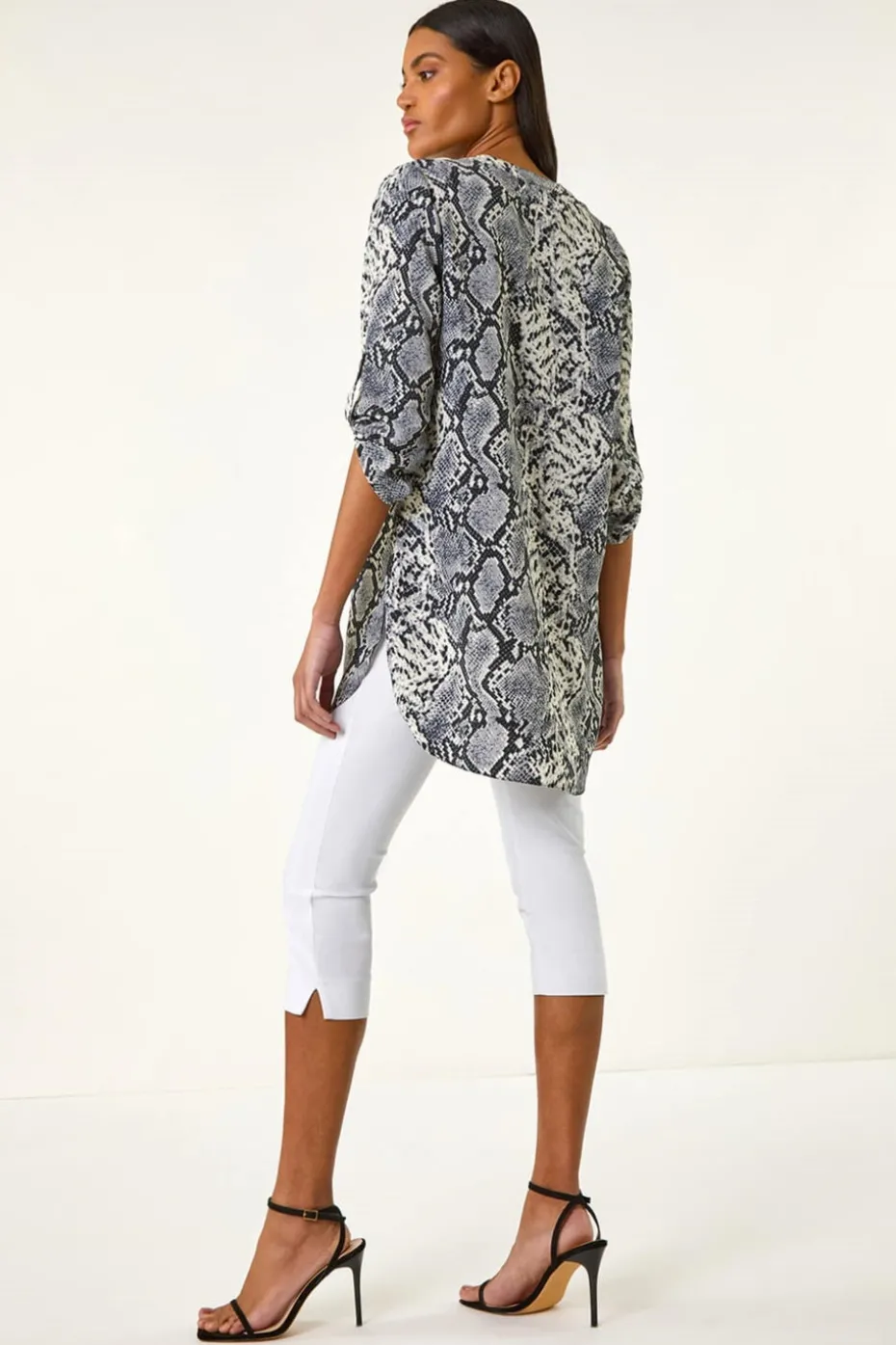 Roman Grey Snake Print V Neck Top