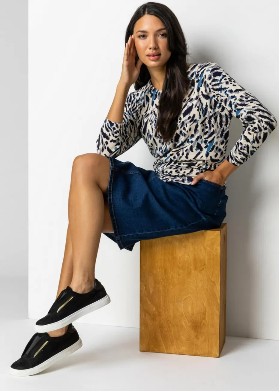 Roman Indigo Cotton Denim Stretch A line Skirt