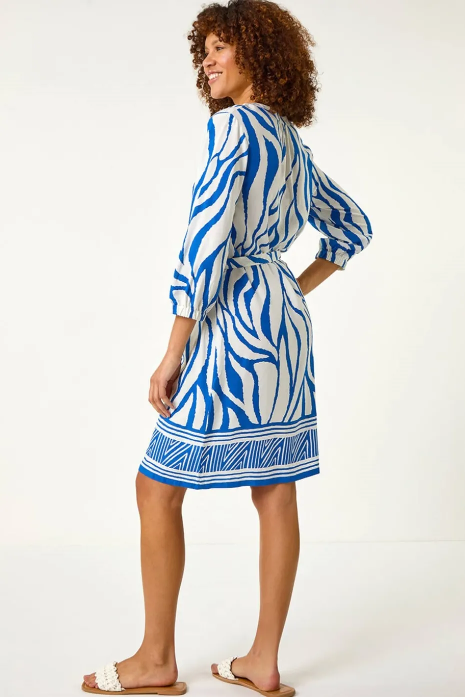 Roman Ink Blue Abstract Border Tie Shirt Dress