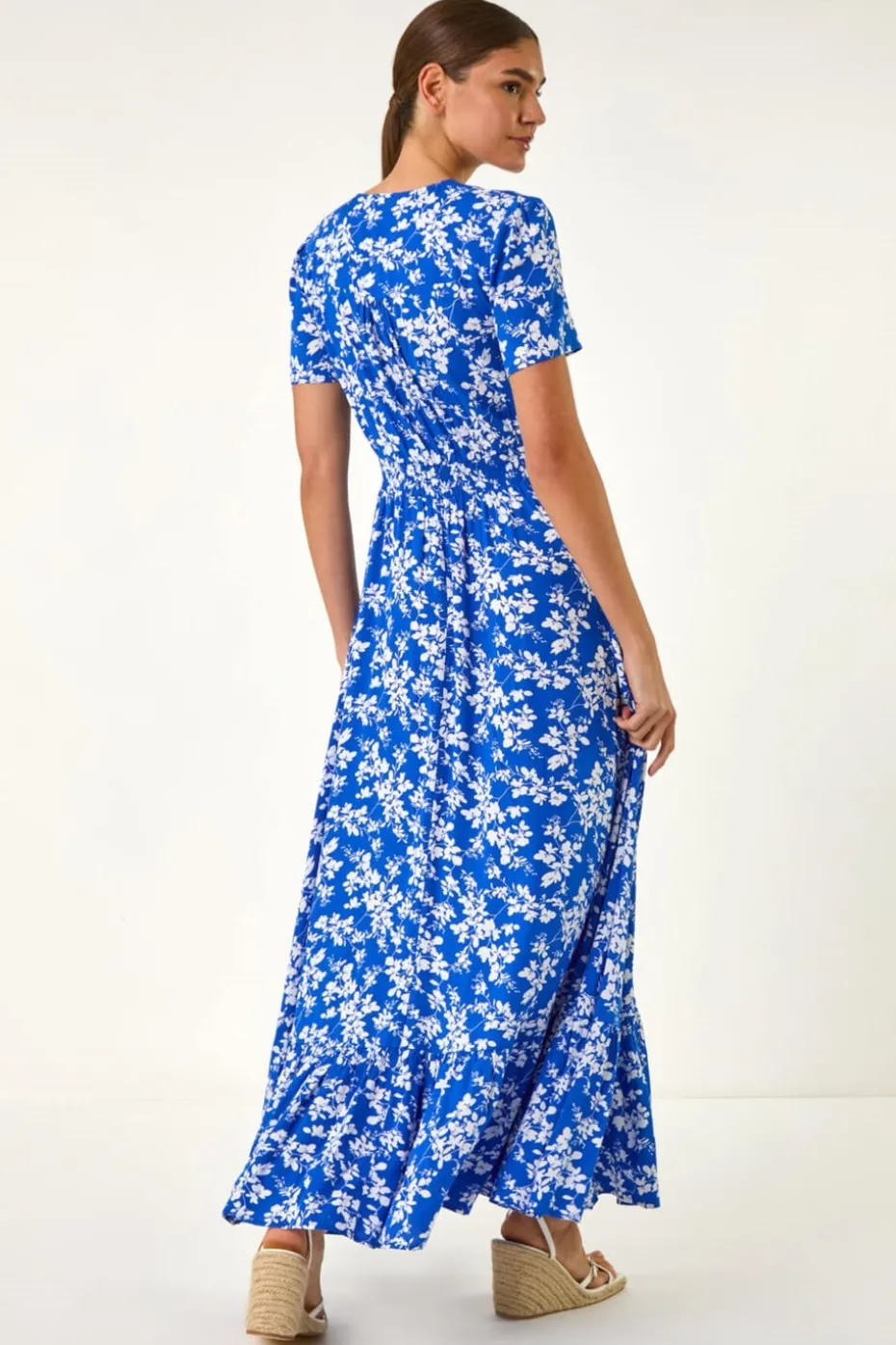 Roman Ink Blue Floral Button Maxi Dress