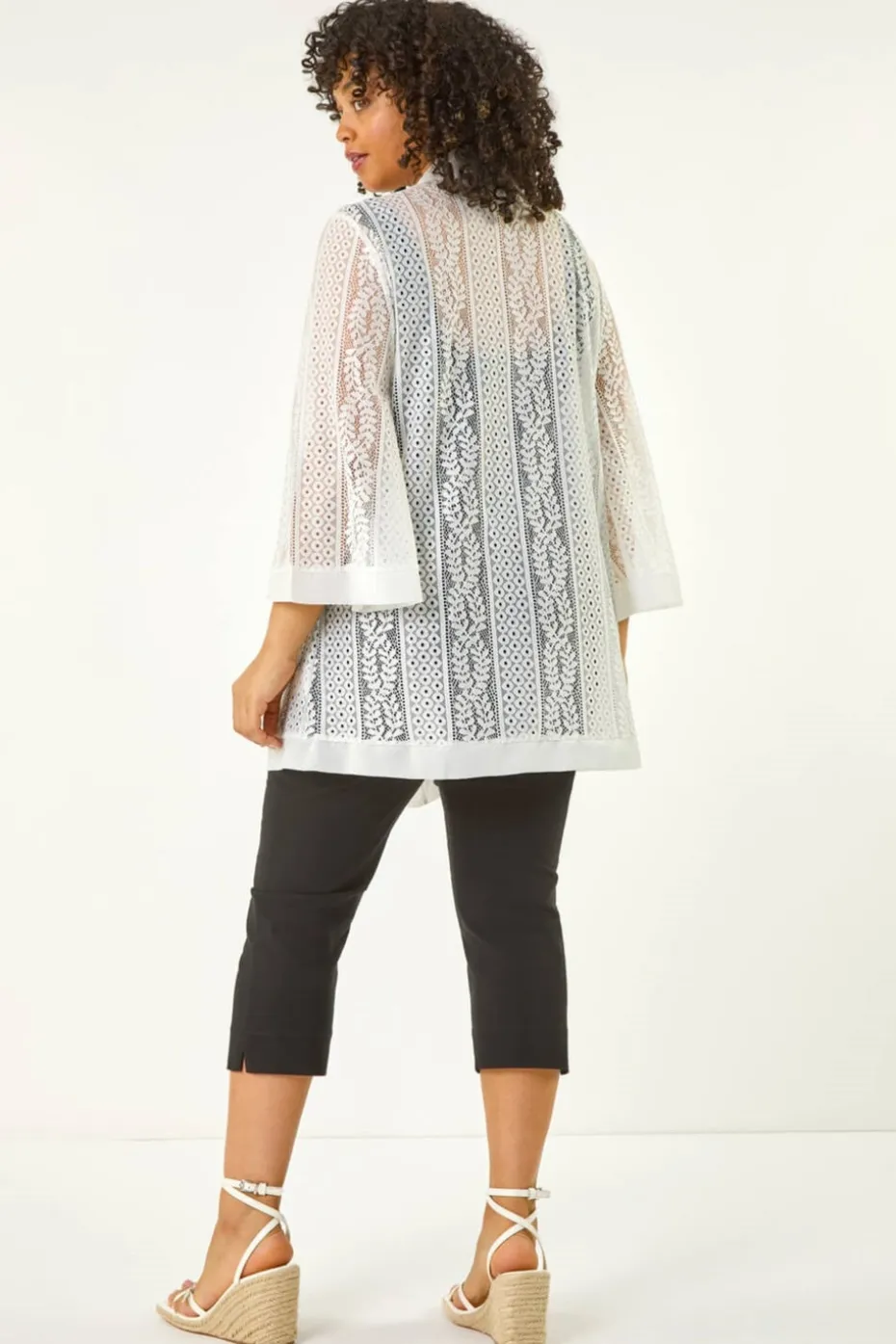 Roman Ivory Curve Crochet Knit Cardigan