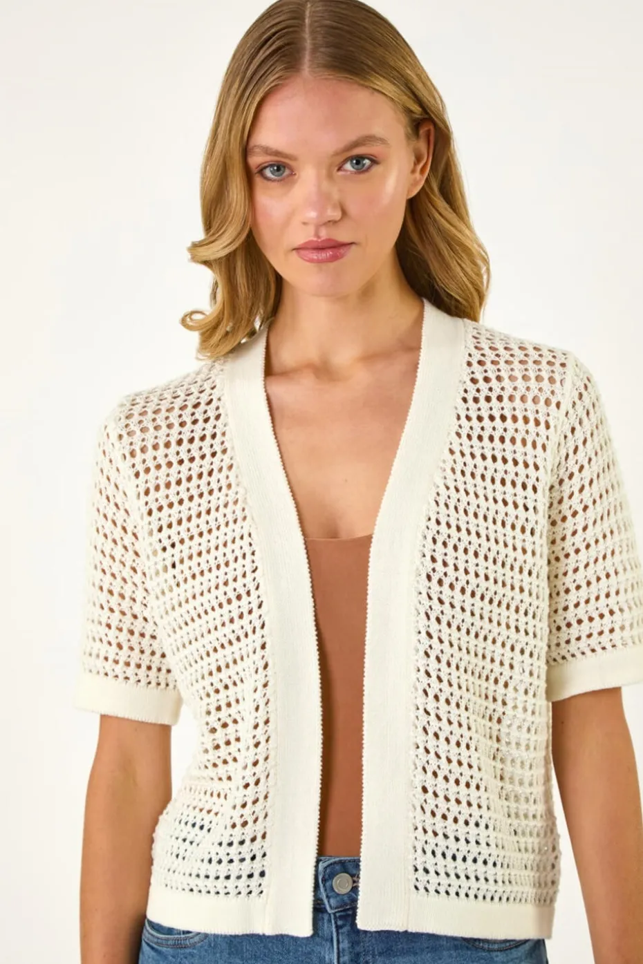 Roman Ivory Open Knit Cardigan
