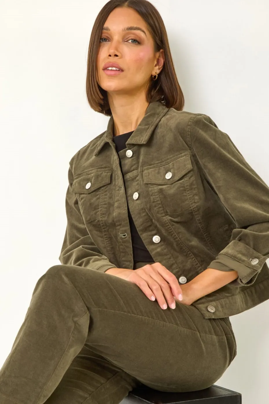 Roman Khaki Corduroy Pocket Detail Stretch Jacket
