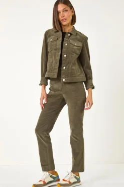 Roman Khaki Corduroy Pocket Detail Stretch Jacket