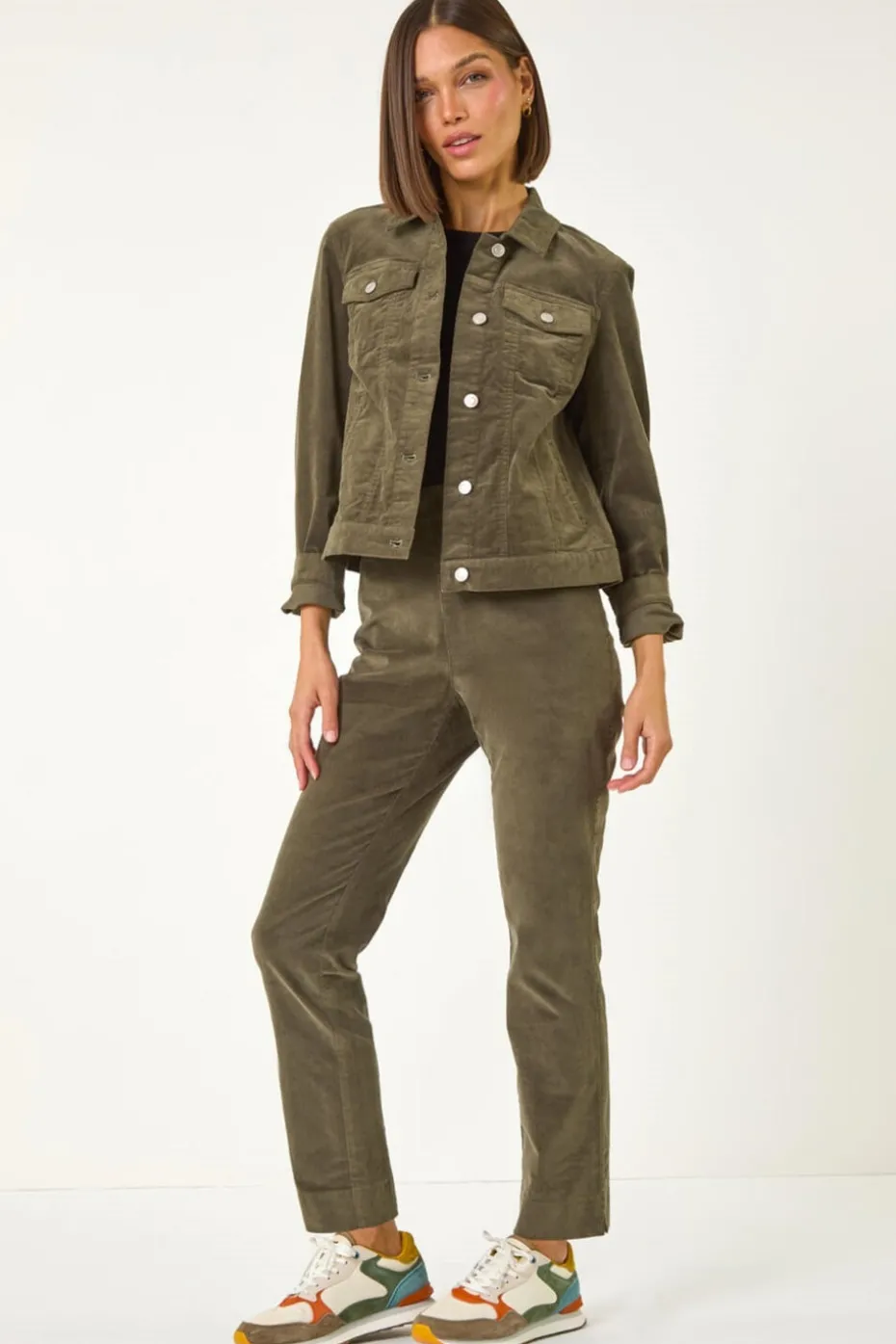 Roman Khaki Corduroy Pocket Detail Stretch Jacket