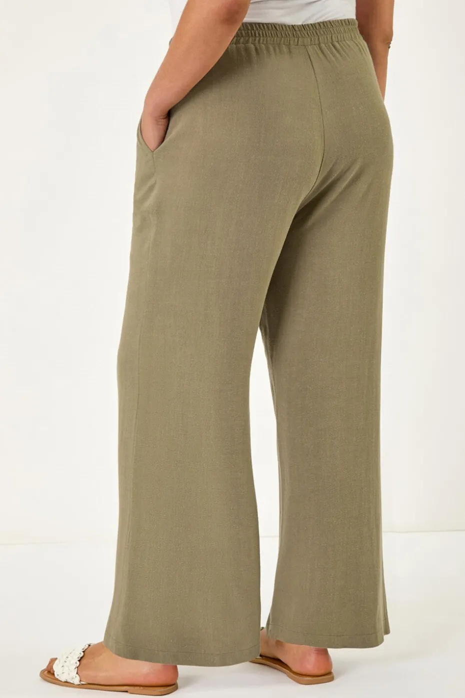 Roman Khaki Curve Linen Mix Trousers