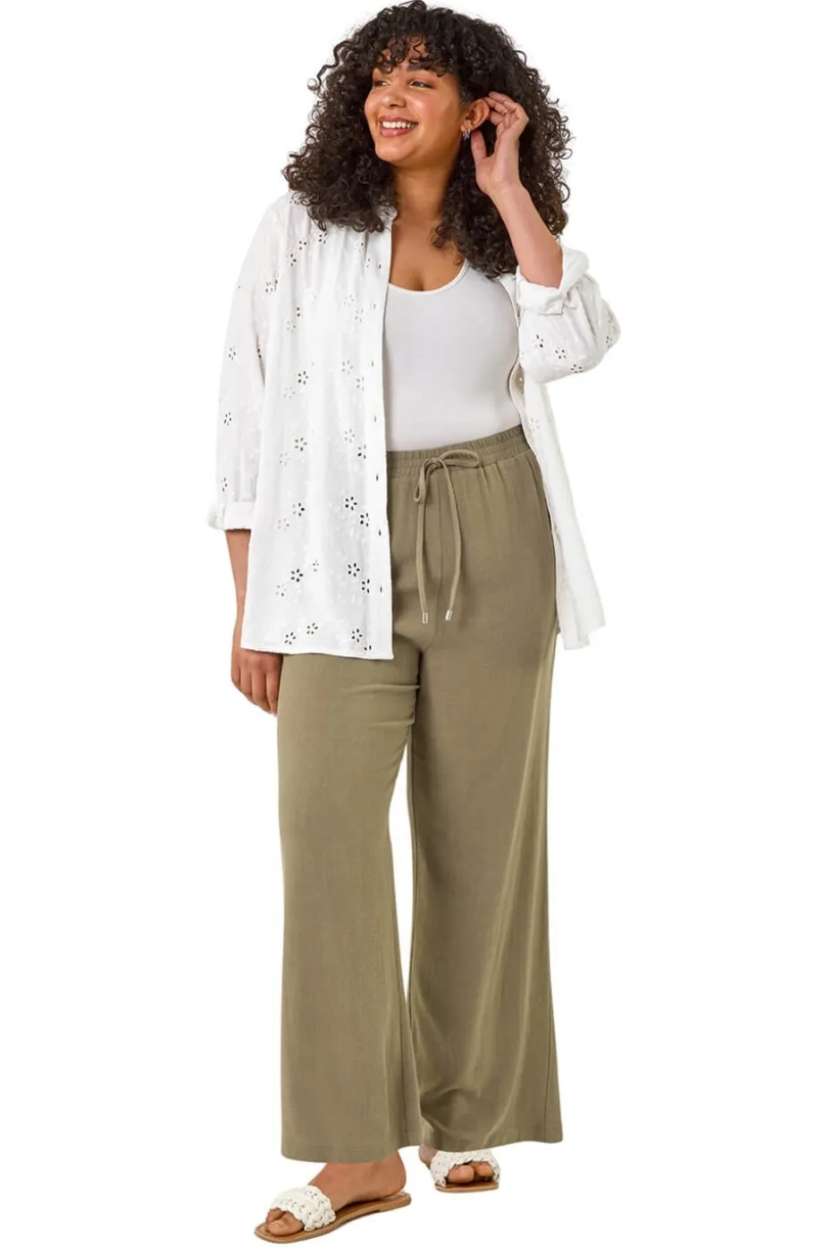 Roman Khaki Curve Linen Mix Trousers