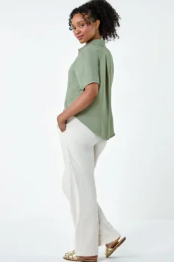 Roman Khaki Petite Button Up Pocket Shirt